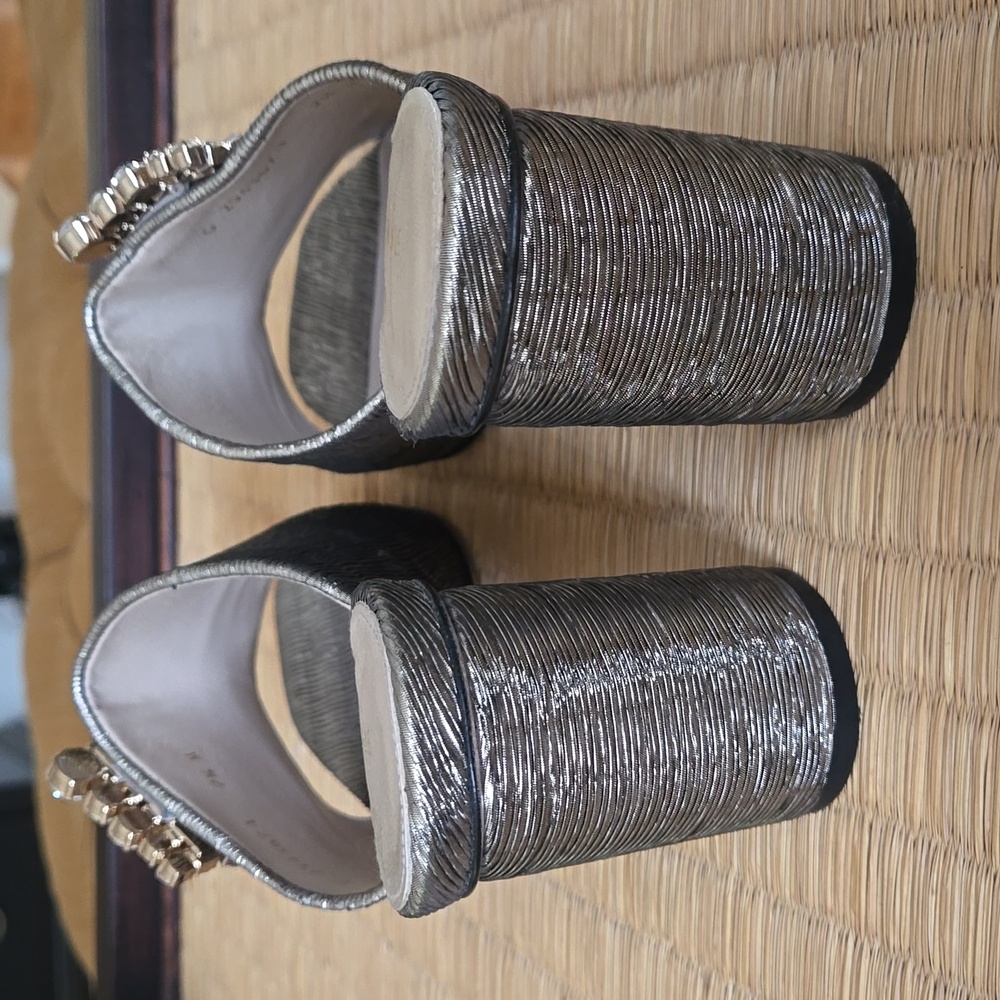 Stuart Weitzman Gold Lame (Lah May) Slides W/ Rhi… - image 3